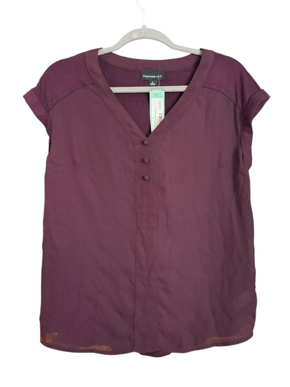 Stitch Fix Fortune + Ivy Helina Blouse Small Burgundy Short Sleeve NWT